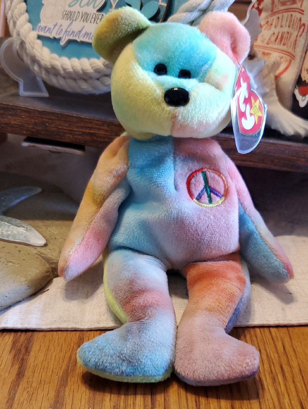 Ty "Peace" Multicolor Tie-Dye Peace Bear Plush